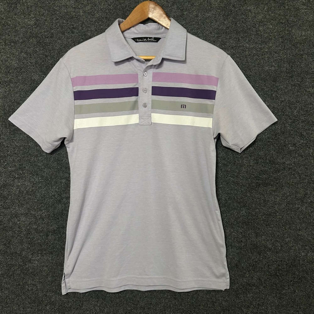 Travis Mathew Mens Polo Shirt Lavender Purple Grey‎ Stripe Golf Casual Size S